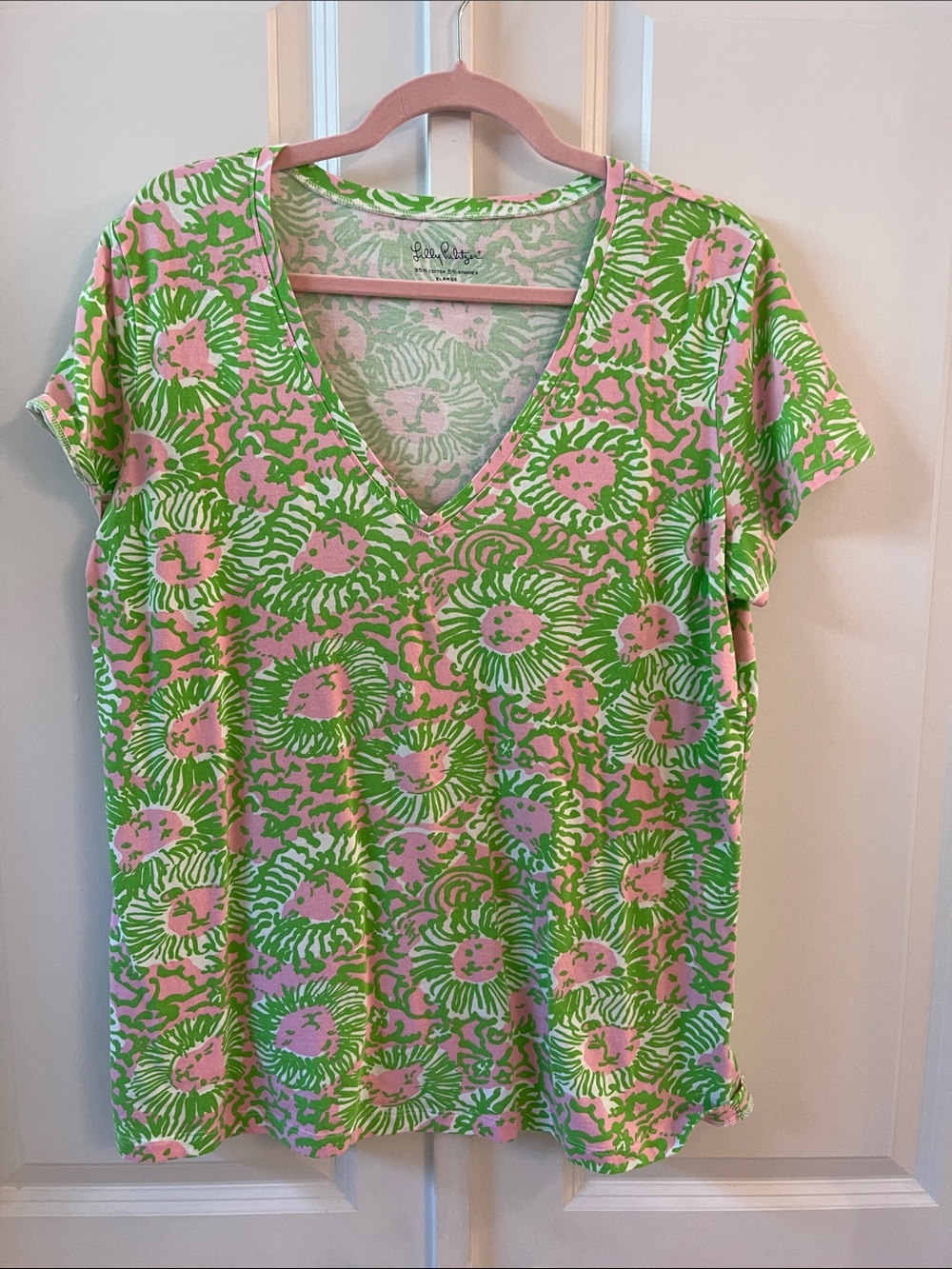 Lilly Pulitzer Pink & Green Floral V-Neck Tee